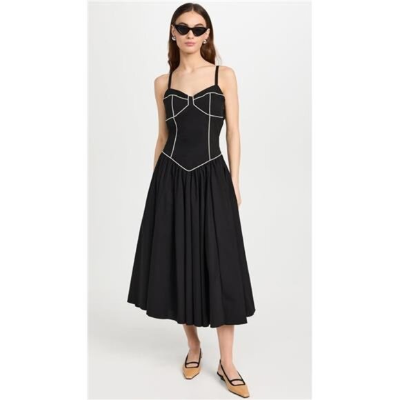 Caroline Constas Orella Midi Dress Black Off White Corset Sweetheart Balletcore - Picture 5 of 6